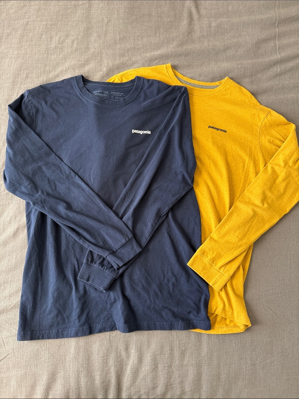 Patagonia Long-Sleeve Crew Shirts in Mustard Yellow and Navy